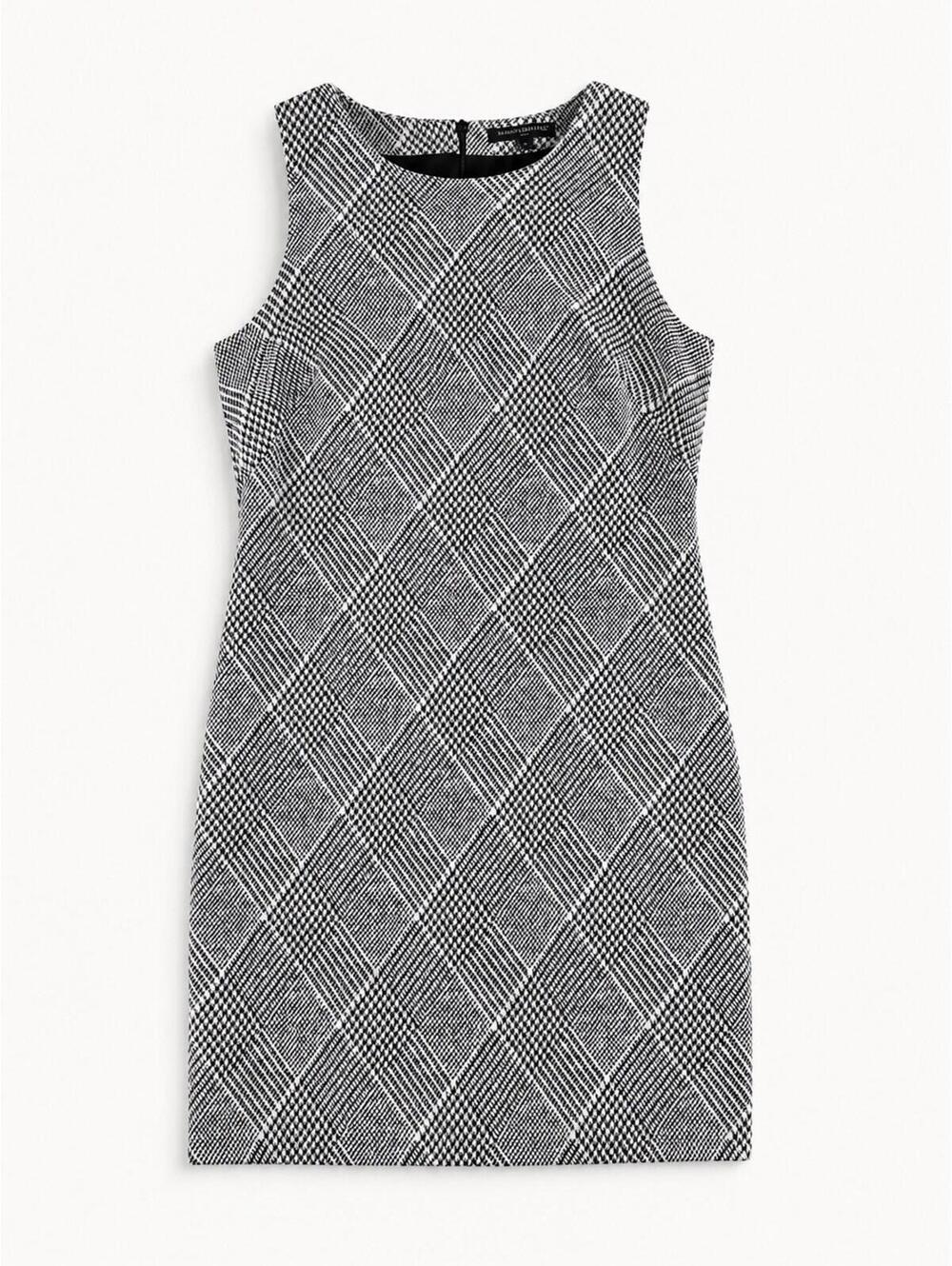 Banana Republic Plaid Sheath Dress Black White Sleeveless Career Preppy 2